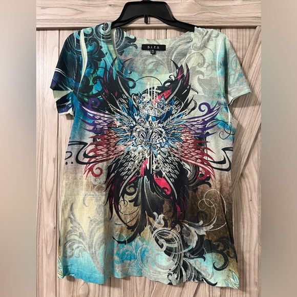 BLEU KNIT Top with Metallic and Rhinestone Design SZ M - Picture 2 of 9